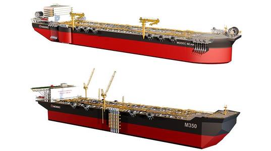 The newly introduced MODEC NOAH (top) and M350 FPSO designs (Image: MODEC)