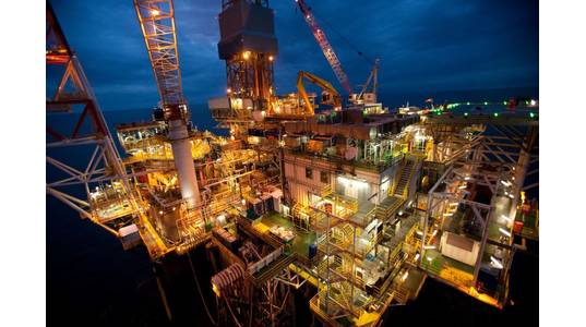 A night view of BP's Shah Deniz Platform located in the Caspian sea, off the coast of Azerbaijan / Credit: BP