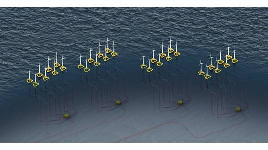 Offshore floating wind farm that uses MECON Collector Hubs
Image courtesy Baker Hughes