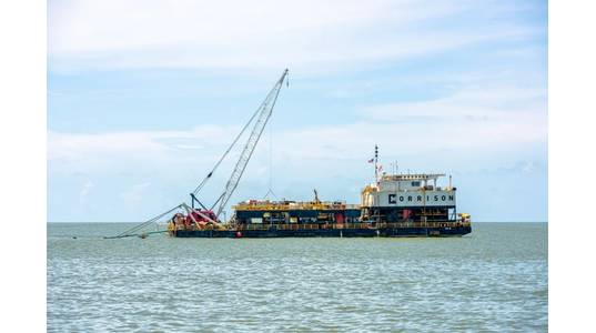 orrison's CM-15 pipeline lay barge performing pipeline installation operations - Credit: Morisson