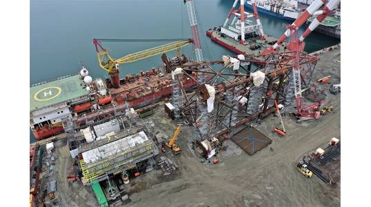Photo from December 2020 shows the construction of the platform for BSOG's Midia project in the Romanian Black Sea - Credit: BSOG