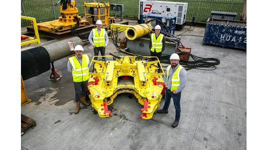 Pictured beside Decom Engineering’s new 24" Chopsaw (Left to right) Business Development Managers Scott Eke and Matthew Drumm; Commercial Director Nicholas McNally; CEO Sean Conway.