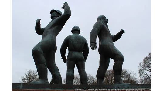 Piper Alpha Memorial  - Commemorating the 167 men killed on the 6th July 1988 on the oil platform. Designed and sculptured by Sue Jane Taylor and unveiled by Her Majesty Queen Elizabeth the Queen Mother on the 6th July 1991. Image by: Bob Embleton/Geograph.org.uk