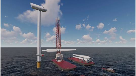Rendering of the elevator style wind turbine assembly system from CLS Wind (Image: CLS Wind)
