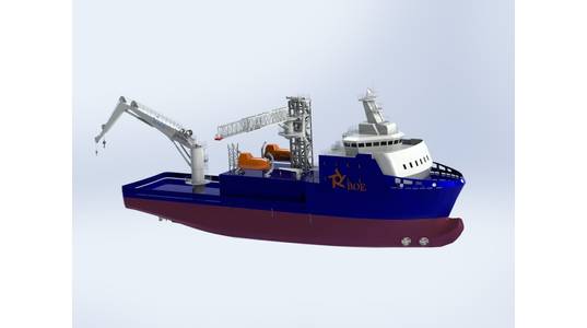 Rendering of the gangway and its planned installation on the BOE DEMPSEY (Credit: Pengrui, COSCO)
