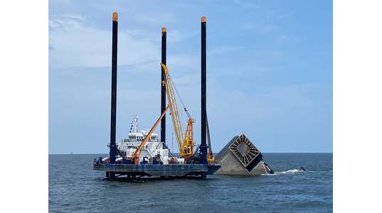 Responders conduct salvage and pollution response operations in the wake of the fatal Seacor Power capsizing. (Photo: Brendan Freeman / U.S. Coast Guard)