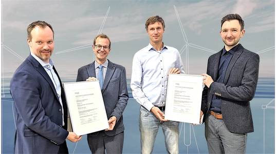 From left to right : Sven Schulemann, Managing Director for Nordseecluster at RWE Fabio Pollicino, Director for Project Certification at DNV Benjamin Miethling, Director Risk Management & Insurance at Northland Power Europe, Nordseecluster Management Board Member Jonathan Faas, Principal Project Manager at DNV  
