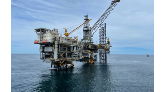Sapphire Driller Jack Up Drilling Rig ready for drilling operations on Okume Bravo Platform
 - Credit: Trident Energy