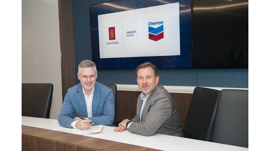 (l-r) Shane McArdle, CEO at Kongsberg Digital and Eric Sirgo, Vice President, Facilities Designs & Solutions, Chevron Technical Center - Credit: John Leech