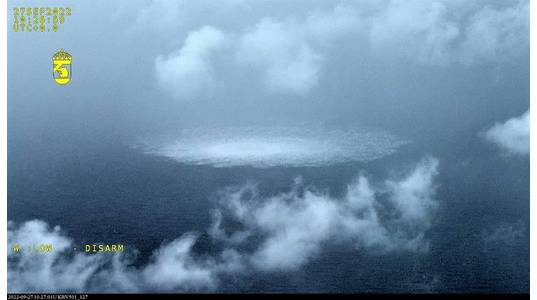 Nord Stream gas leak photographed by the Swedish Coast Guard on September 27
