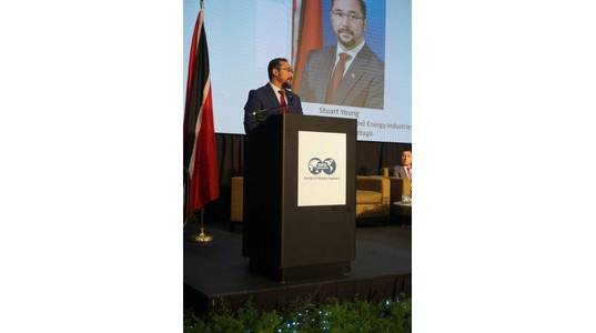 Stuart Young giving a presentation earlier this year. Image courtesy of TT government