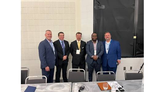 L to R: Greg Trauthwein, President, New Wave Media; Eric Griffin, Vice President, Offshore Energy & Fishing, Inmarsat; Maritime Ron Welles, C-Comm Manager, Marine Technologies; Kyle Pemberton, Manager of Engineering, SEACOR; Dain Detillier, Executive Vice President – LNG Operations, Harvey Gulf International Marine.Image courtesy Eric Haun.