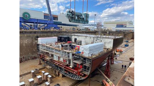Wabtec power being installed at Philly Shipyard on the NSMV number one, Empire State. Photo courtesy Philly Shipyard