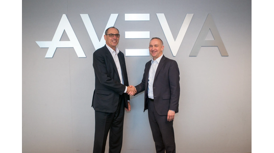 Worley CEO, Andrew Wood (left), and AVEVA CEO, Craig Hayman (right) announce partnership to build upon AVEVA Enterprise Resource Management software and deliver the first cloud-based solution optimized for the EPC market. (Photo: AVEVA)