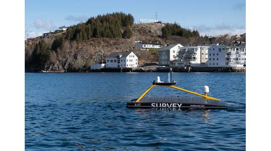 XOCEAN’s Sonardyne-equipped XO-450 leaving Kristiansund to harvest data from Sonardyne’s Fetch pressure monitoring transponders at Ormen Lange. Photo courtesy of SafePath. 