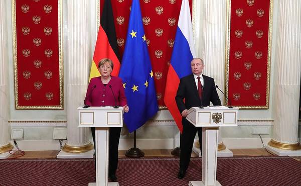 Angela Merkel and Vladimir Putting during Merkel's working visit to Moscow earlier in 2020 - Credit: Kremlin.ru