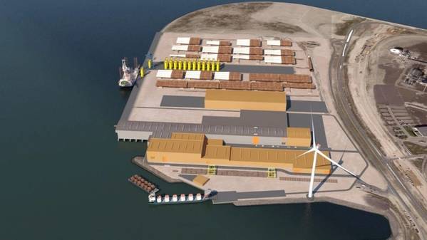 Artist impression and visualization of the Maasvlakte 2 Rotterdam site after completion of the expansion plans (expansion highlighted in orange). ©Sif