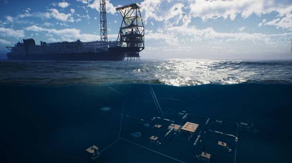 An artist’s illustration showing a floating production system with mooring spread (Credit: Sonardyne)