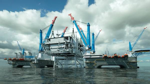 Artist's impression of OOS Walcheren and the OOS Serooskerke performing a joint topside lift - Credit: OOS