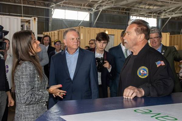 Inna Braverman, Terry Tamminen and Former Governor Schwarzenegger, in Eco Wave Power’s wave energy pilot at AltaSea, Port of LA, several days before the testimony on Bill 605
