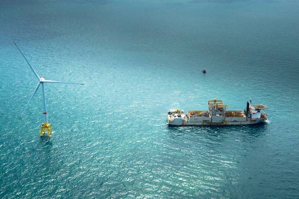 Wind build-up: turbine and service vessel, part of offshore wind’s continued surge (Photo: GE)