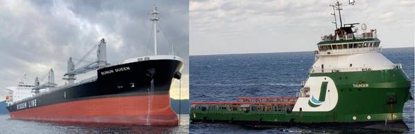 Bunun Queen (left) and Thunder (right) are pictured before the collision. (Source: Wisdom Marine International (left) and Jackson Offshore (right))