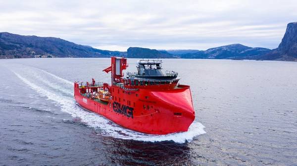  Caption: ‘ESVAGT Schelde’ doing a test run on the Sognefjord. Photo: UavPic/via Havyard