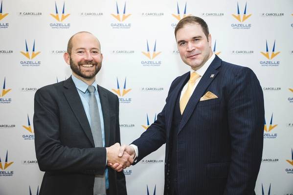 F. Carceller CEO Pablo Carceller (left) and Gazelle CEO Jon Salazar (right) shake hands at the official signing ceremony - Credit: Gazelle