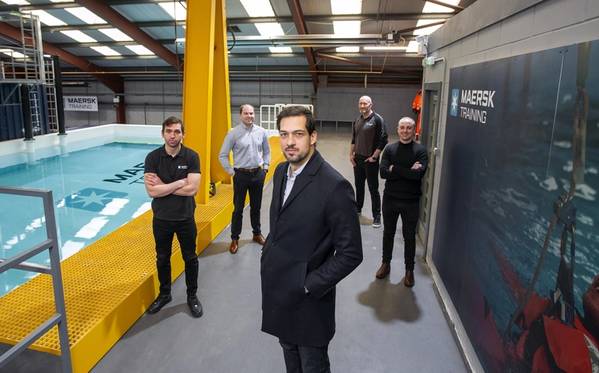 Clockwise: Front – Leonardo Machado (MD); Stuart Morrice (Learning Operations Manager, UK); Stephen Ferguson (Senior Sales Manager, Oil &amp; Gas, UK); Steve Bonner (Safety and Survival Instructor) and Callum Dewar (Operations Manager, UK).