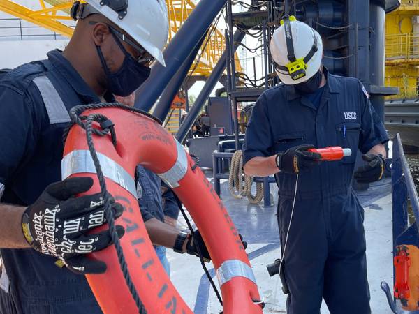 Coast Guard marine inspectors inspect the Seacor Eagle for readiness and approval to be used as an asset in the Seacor Power response. (Photo: Nicole J. Groll / U.S. Coast Guard)