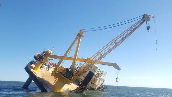 The Coast Guard and three good Samaritan vessels assisted in the rescue of 15 people from a lift boat near Grand Isle, La., November 18, 2018. (U.S. Coast Guard photo by Alexandria Preston)