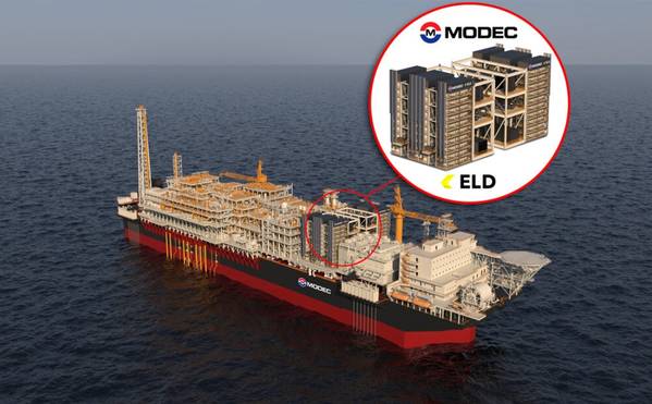 Conception Illustration of FPSO with full scale 100MW SOFC installation with integrated carbon capture (Credit: MODEC)