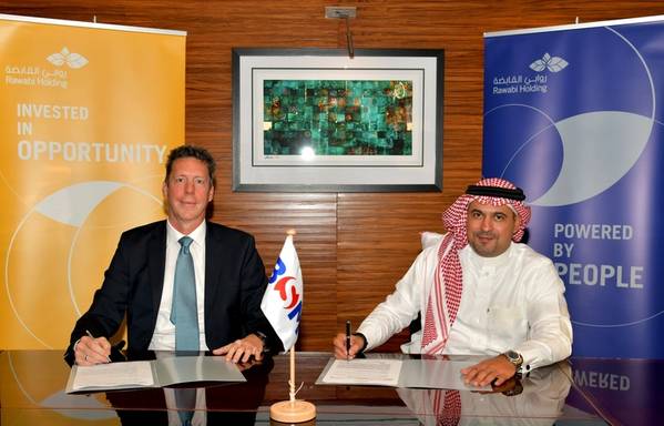 Credit: Photo: Contract signing with Nick Topham (left), Managing Director of BSM Germany, and Ahmed AlQadeeb, Vice President, Oil and Gas, Rawabi Vallianz Offshore Services © BSM/Rawabi
