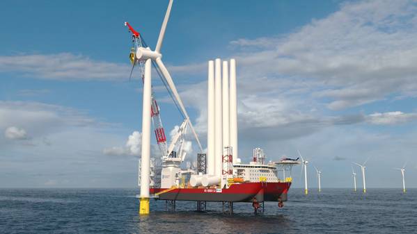 Dominion Energy’s new Wind Turbine Installation Vessel, due for delivery by the end of 2023, will be built by Keppel AmFELS and fitted with Kongsberg Maritime’s field-proven integrated solution for WTIV operation - Credit: Kongsberg Maritime