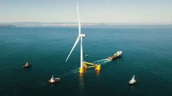 One of the floating wind turbines making up the 25MW Windfloat Atlantic offshore wind farm in Portugal - Credit: Bourbon Subsea Services (File Photo)
