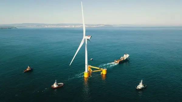 One of the floating wind turbines making up the 25MW Winfloat Atlantic offshore wind farm in Portugal - Credit: Bourbon Subsea Services (File Photo)