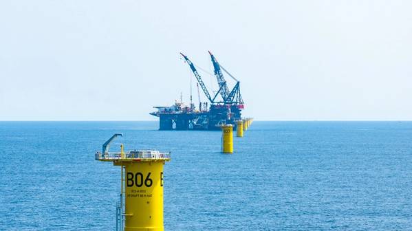 Foundations for Empire Wind installed in Summer 2025. Vessel pictured is the Thialf.
Image Thomas Sola ©Equinor