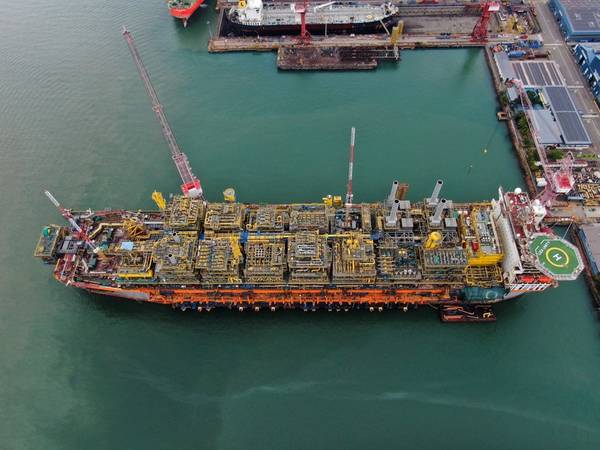  Guyana-bound: The Chinese-built Liza Unity FPSO last year arrived in Singapore for topsides integration. The FPSO is destined for the ExxonMobil-operated Liza field development in Guyana. (Photo: SBM Offshore)