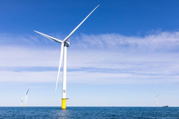 A GE Haliade-X Turbine Stands in the Vineyard Wind 1 Offshore Wind Farm (Credit: Eric Haynes / Avangrid)