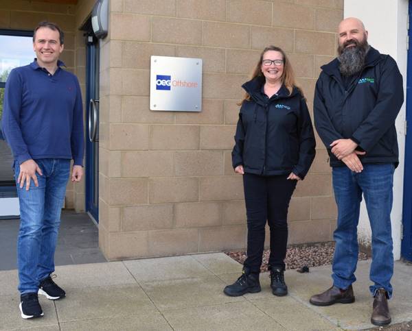 John Heiton, CEO, OEG Offshore, left, with Jennifer Cushion, managing director, Fern Communications and Clive Cushion, technical director, Fern Communications.