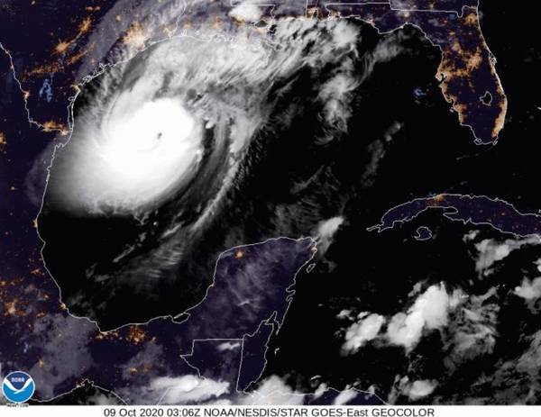 Hurricane Delta in the U.S. Gulf of Mexico on Friday, October 9, 2020 - Credit: NOAA - Screenshot