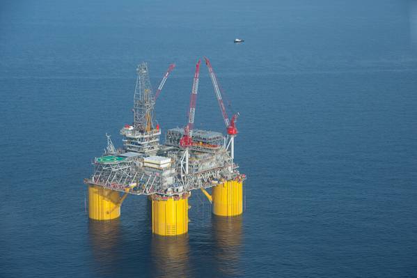 Illustration - Shell's Mars B Olympus platform in the Gulf of Mexico. (This is not the platform that was damaged). Copyright Mike Duhon Productions / Shell file photo