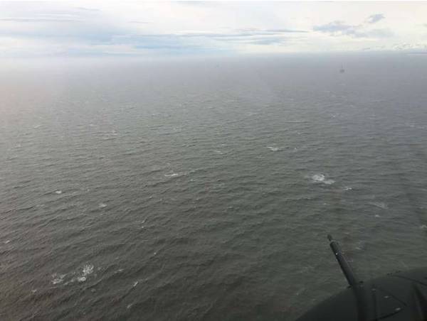 Cook Inlet Hilcorp Platform A is seen in the distance during 1100am overflight on Sunday, April 4. No wildlife, no sheen and no disturbance were detected. (Photo: Hilcorp)