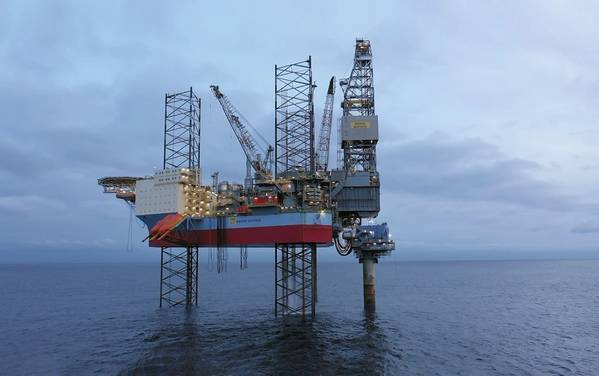 Jack-up drilling and production facility Mærsk Inspirer and a wellhead module at the Yme field site in the North Sea, offshore Norway - Image Credit: Repsol via NPD (file photo)