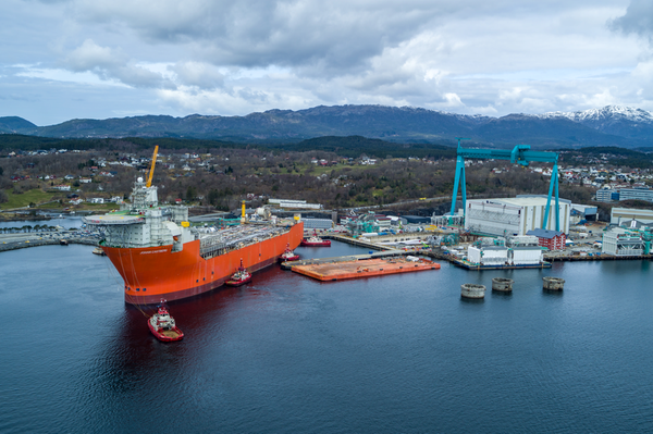 The Johan Castberg FPSO arrives at Aker Solutions' yard in Stord earlier this year (Photo: Equinor)