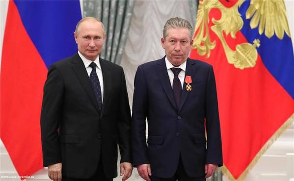Maganov receiving the Order of Alexander Nevsky in 2019. The conferred for lifetime achievements, notable social contribution and years of dedicated effort, was bestowed by President of the Russian Federation Vladimir Putin in the Moscow Kremlin. Photo Credit: Kremlin via Lukoil  (File photo)