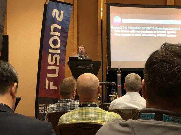 Edd Moller presents Fusion 2 on launch day during OSEA 2018 in Singapore (Photo: Sonardyne)