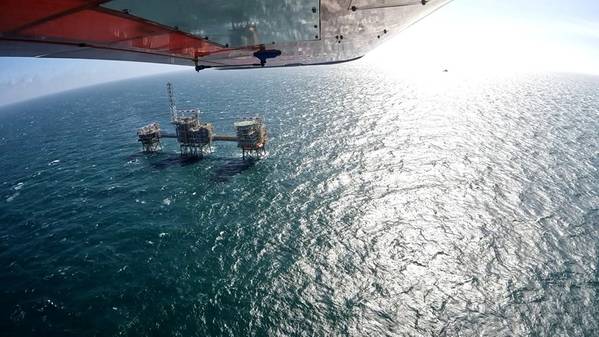 North Sea oil and gas platform being monitored for methane emissions by a Flylogix drone (Credit: Flylogix)