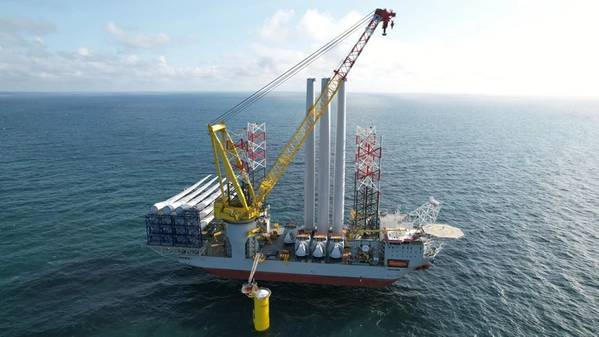 The offshore jack-up installation vessel Voltaire is the largest of her kind in the world and is able to install the next generation of offshore wind turbines starting with the Dogger Bank wind turbines of +13MW and 14MW. - Credit: Dogger Bank
