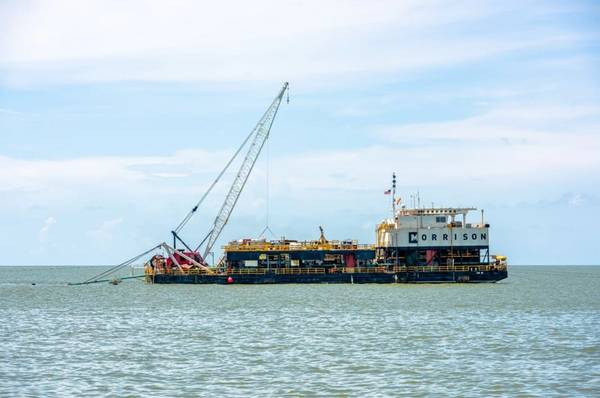 orrison's CM-15 pipeline lay barge performing pipeline installation operations - Credit: Morisson